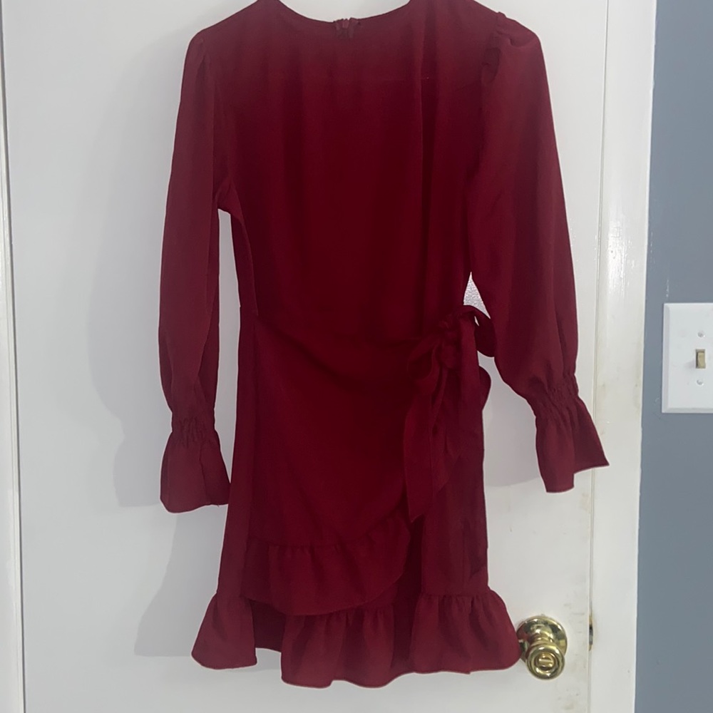 Wine colored short wrap dress